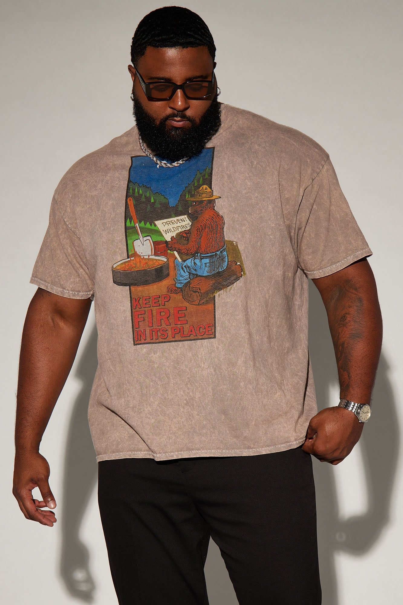Smokey The Bear Keep Fire In Its Place Short Sleeve Tee - Sand sold by Fashion Nova product image thumbnail 5
