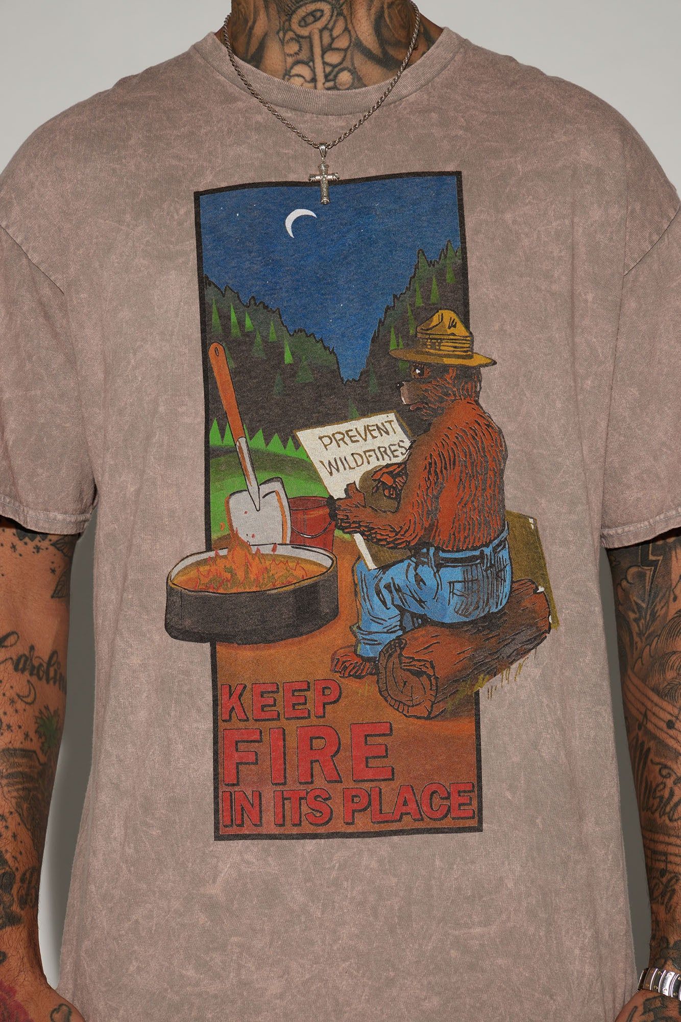 Smokey The Bear Keep Fire In Its Place Short Sleeve Tee - Sand sold by Fashion Nova product image thumbnail 3