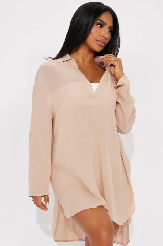 Breezy Paradise Linen Cover Up Dress - Taupe sold by Fashion Nova