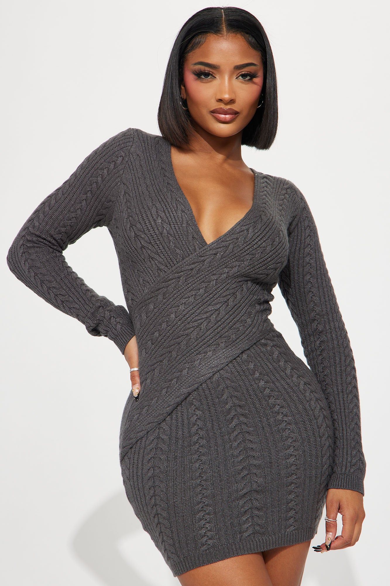 Chloe Sweater Mini Dress - Charcoal sold by Fashion Nova