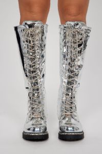 Feeling A Way Knee High Combat Boots - Silver sold by Fashion Nova