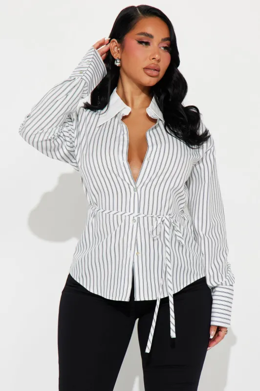 Corporate Casual Striped Shirt - White/Black sold by Fashion Nova