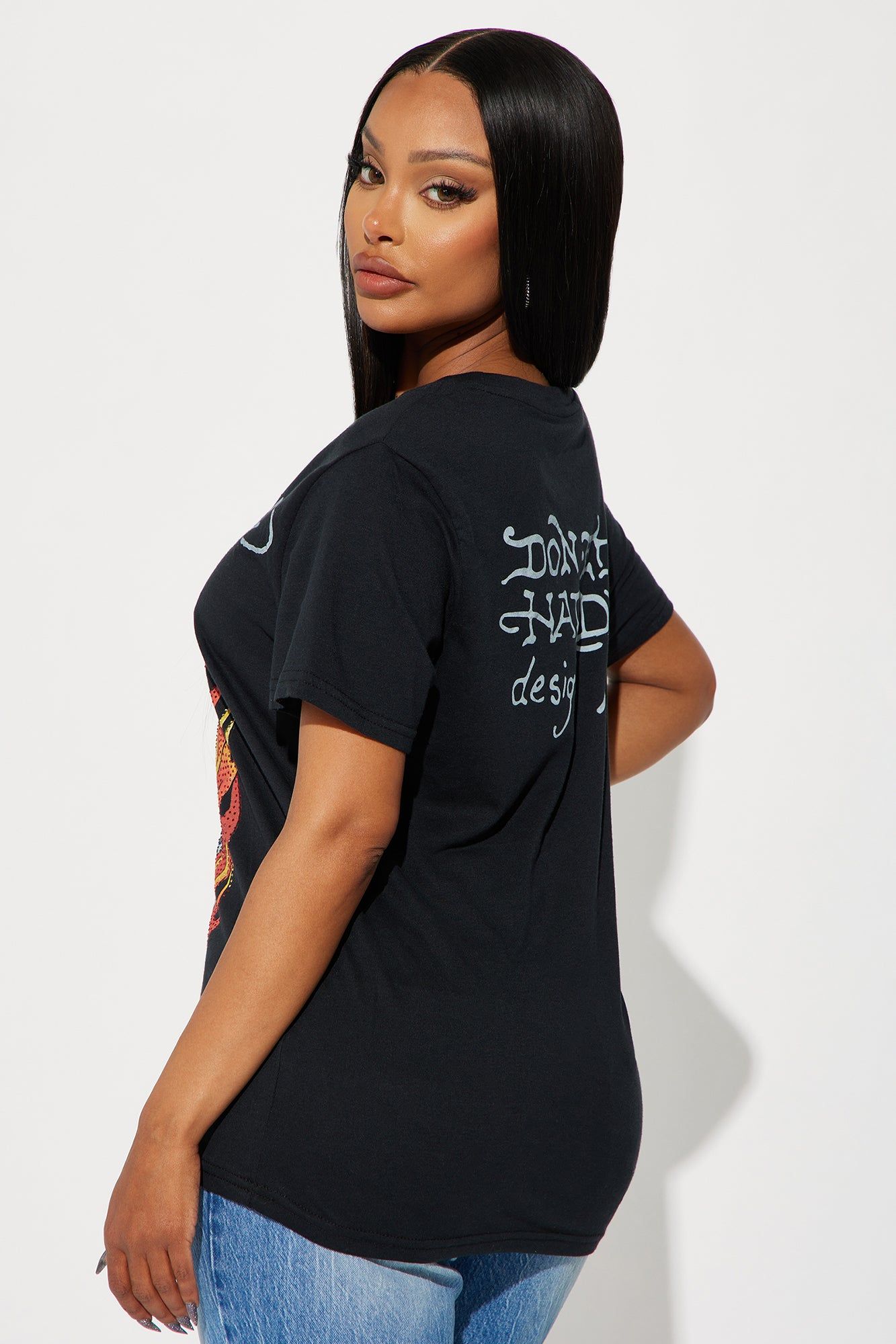 Light My Fire Ed Hardy Rhinestone Tee - Black sold by Fashion Nova product image thumbnail 4