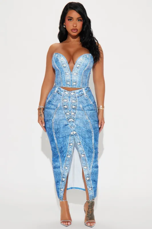 Dana Denim Print Skirt Set - Blue sold by Fashion Nova