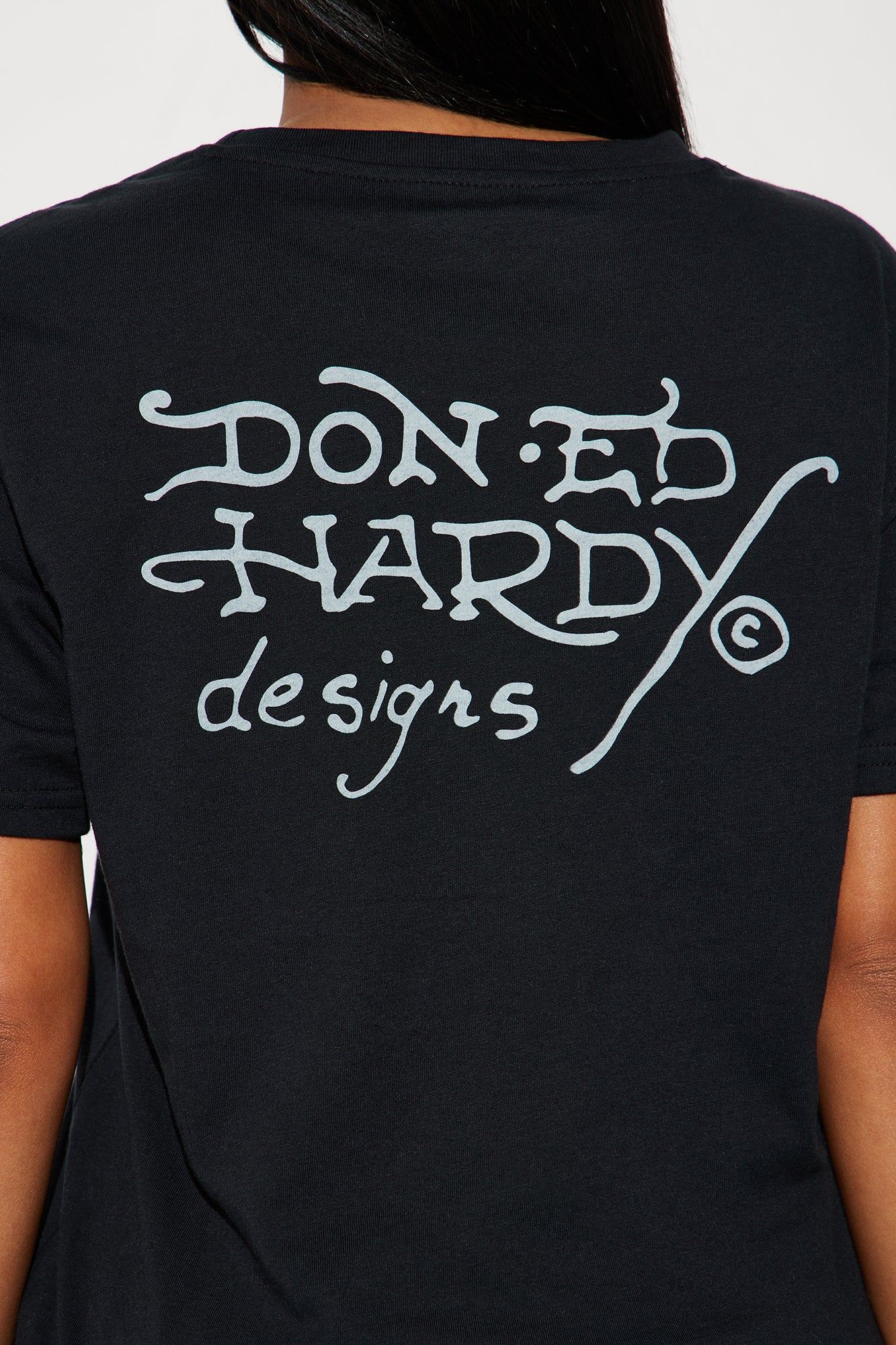 Light My Fire Ed Hardy Rhinestone Tee - Black sold by Fashion Nova product image thumbnail 5