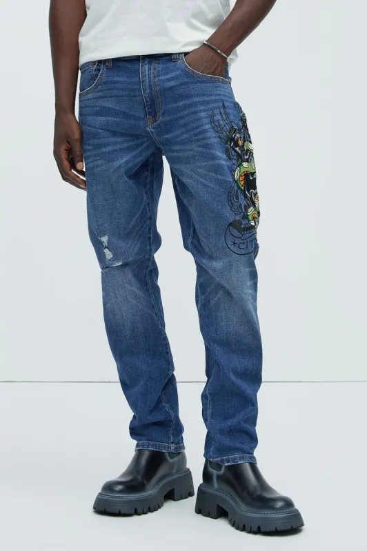 Ed Hardy Panther Snake Skinny Jeans - Dark Wash sold by Fashion Nova