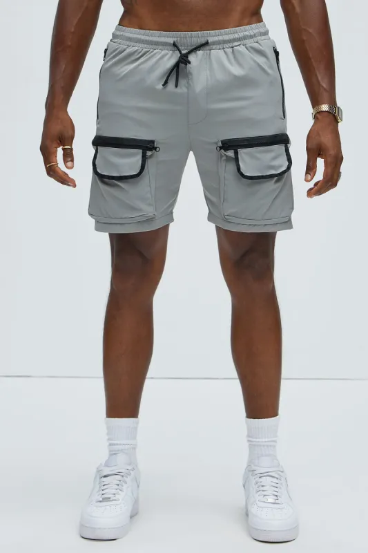 Can't Have It Nylon Cargo Shorts - Grey sold by Fashion Nova