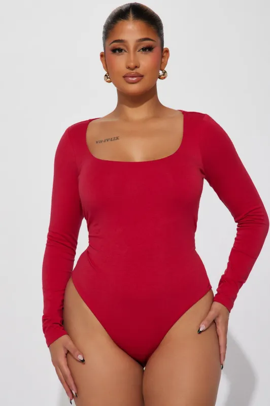Bailey Long Sleeve Bodysuit - Red sold by Fashion Nova