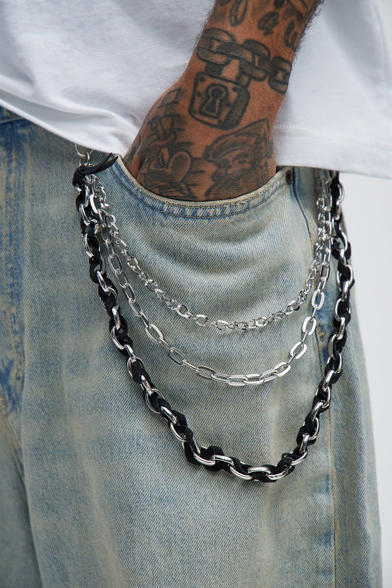 Think Later Layered Pant Chain - Silver/Black sold by Fashion Nova