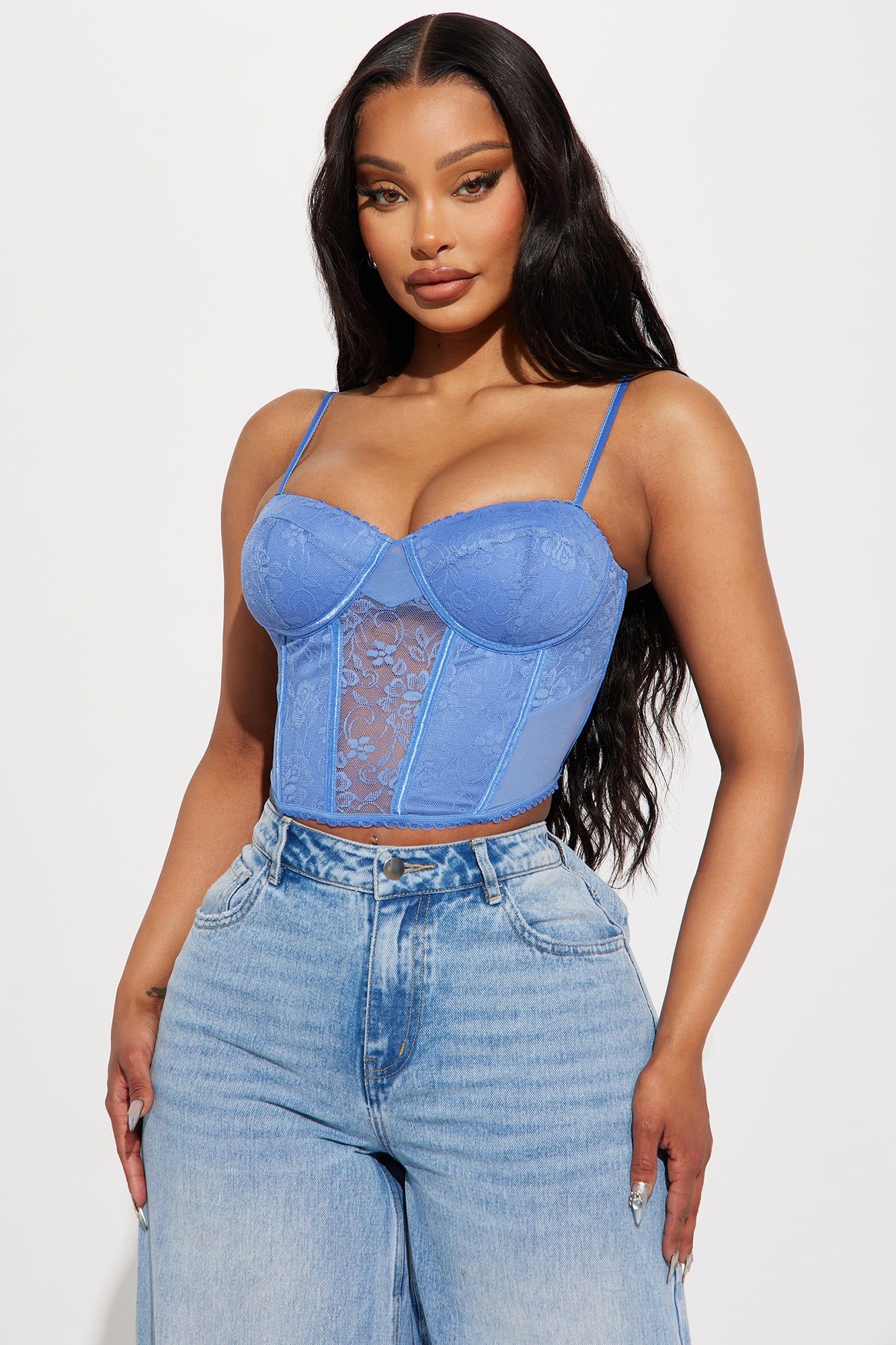 Sasha Lace Corset Top - Blue sold by Fashion Nova