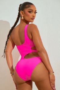 Beach Waves One Shoulder Cutout 1 Piece Swimsuit - Hot Pink sold by Fashion Nova