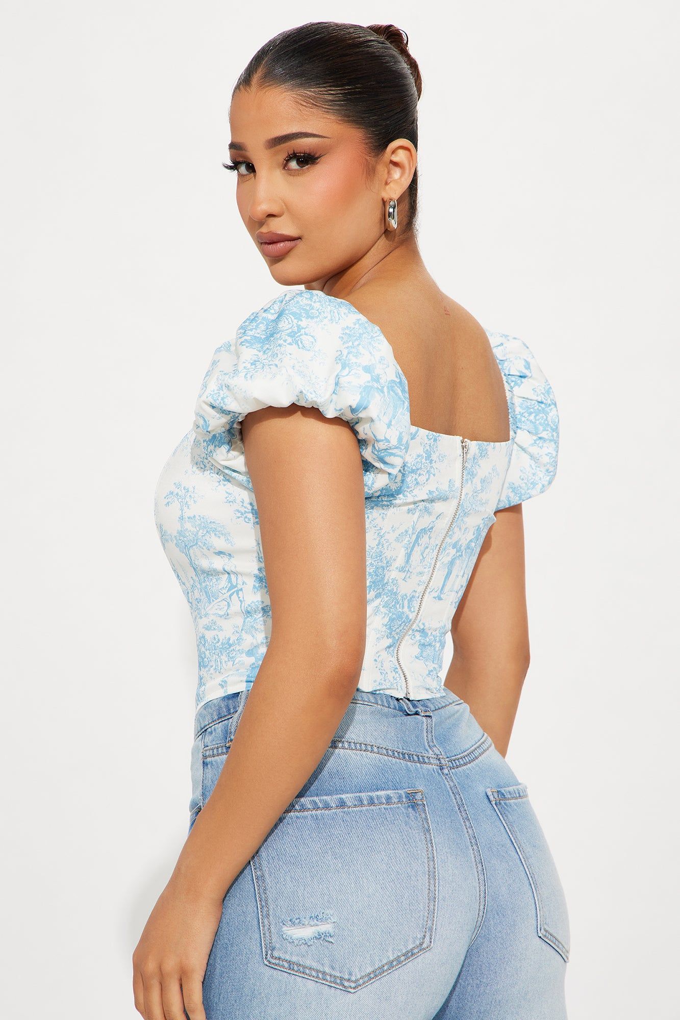 Small Town Girl Toile Corset Top - Blue/combo sold by Fashion Nova product image thumbnail 3