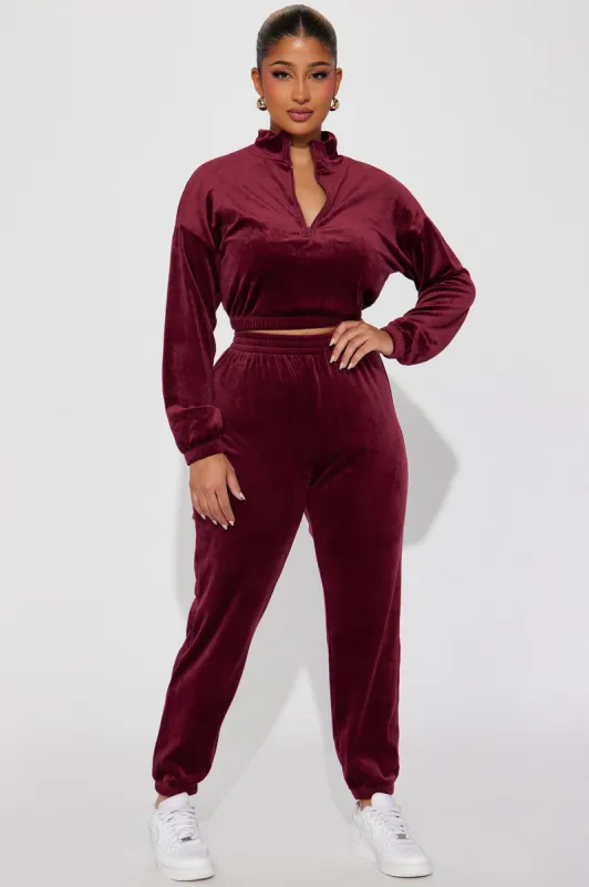 Soft Side Velour Jogger Set - Burgundy sold by Fashion Nova