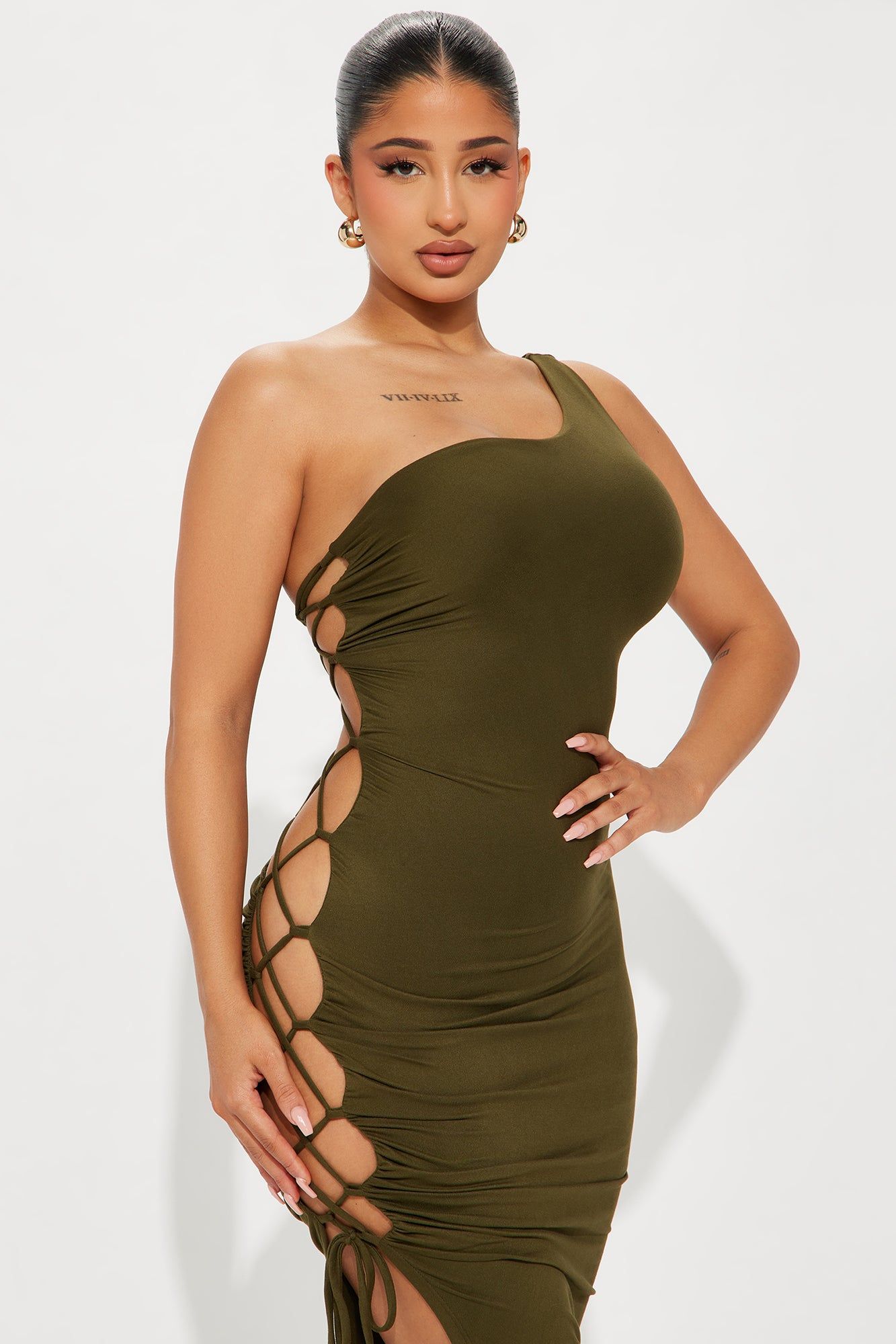 Reina Lace Up Maxi Dress - Olive sold by Fashion Nova product image thumbnail 2