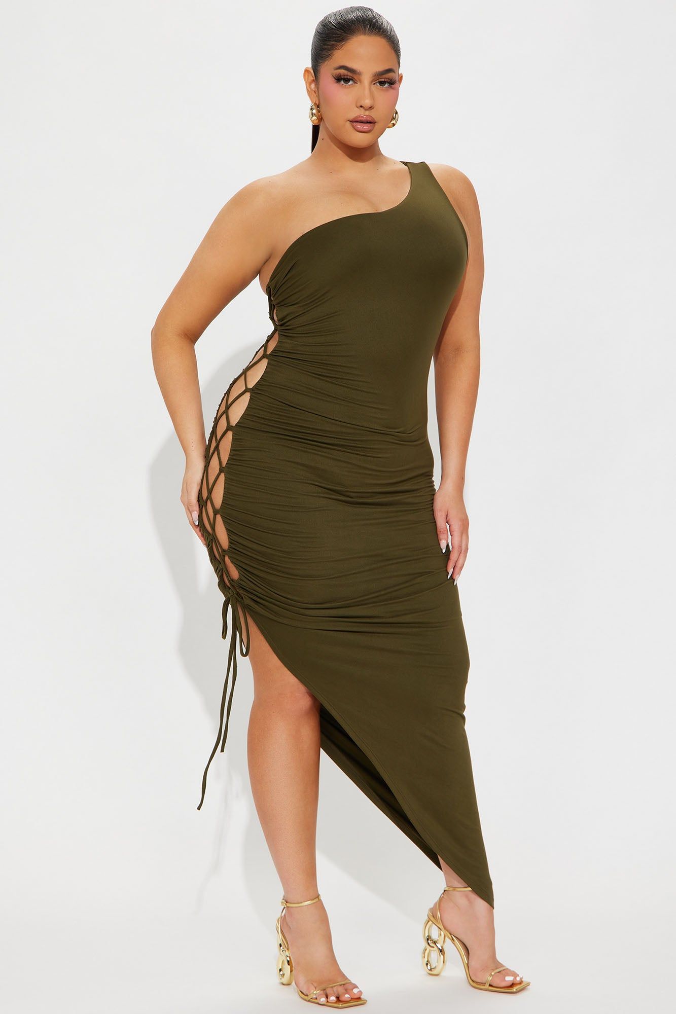 Reina Lace Up Maxi Dress - Olive sold by Fashion Nova product image thumbnail 4