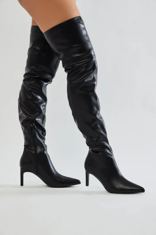 Never Leaving Thigh High Boots - Black sold by Fashion Nova