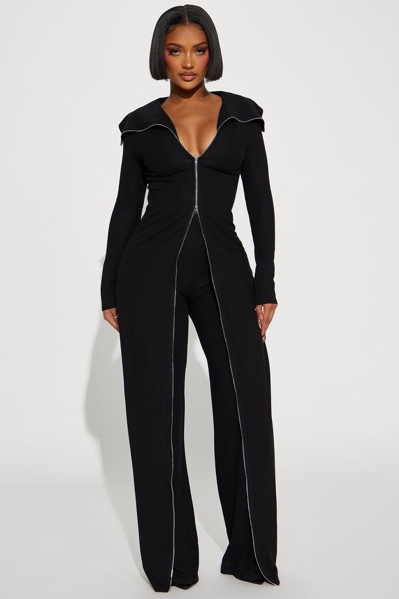 Sort Through It Ribbed Jumpsuit - Black sold by Fashion Nova