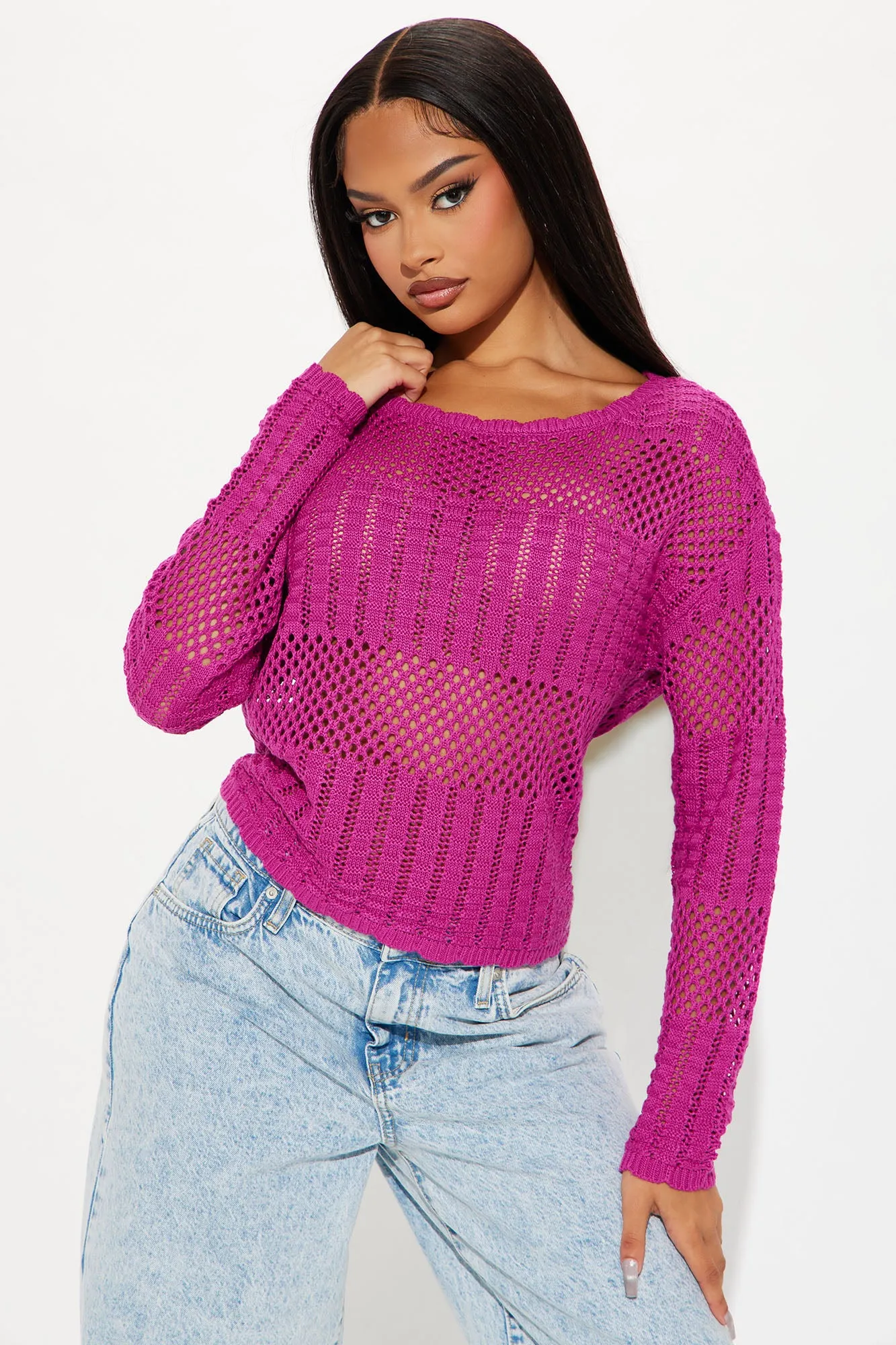 Suzie Pointelle Sweater - Pink sold by Fashion Nova