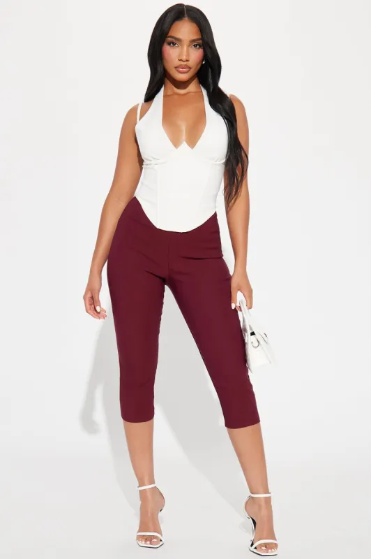 Just A Girl Capri Pant - Burgundy sold by Fashion Nova