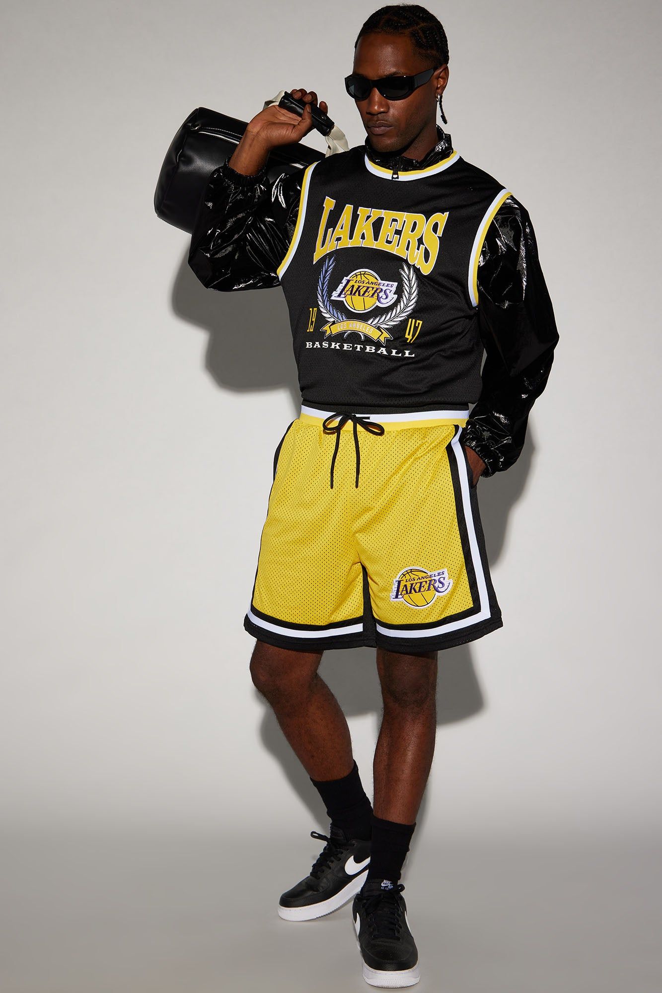 Lakers Behind The Back Mesh Shorts - Black/Yellow sold by Fashion Nova product image thumbnail 3