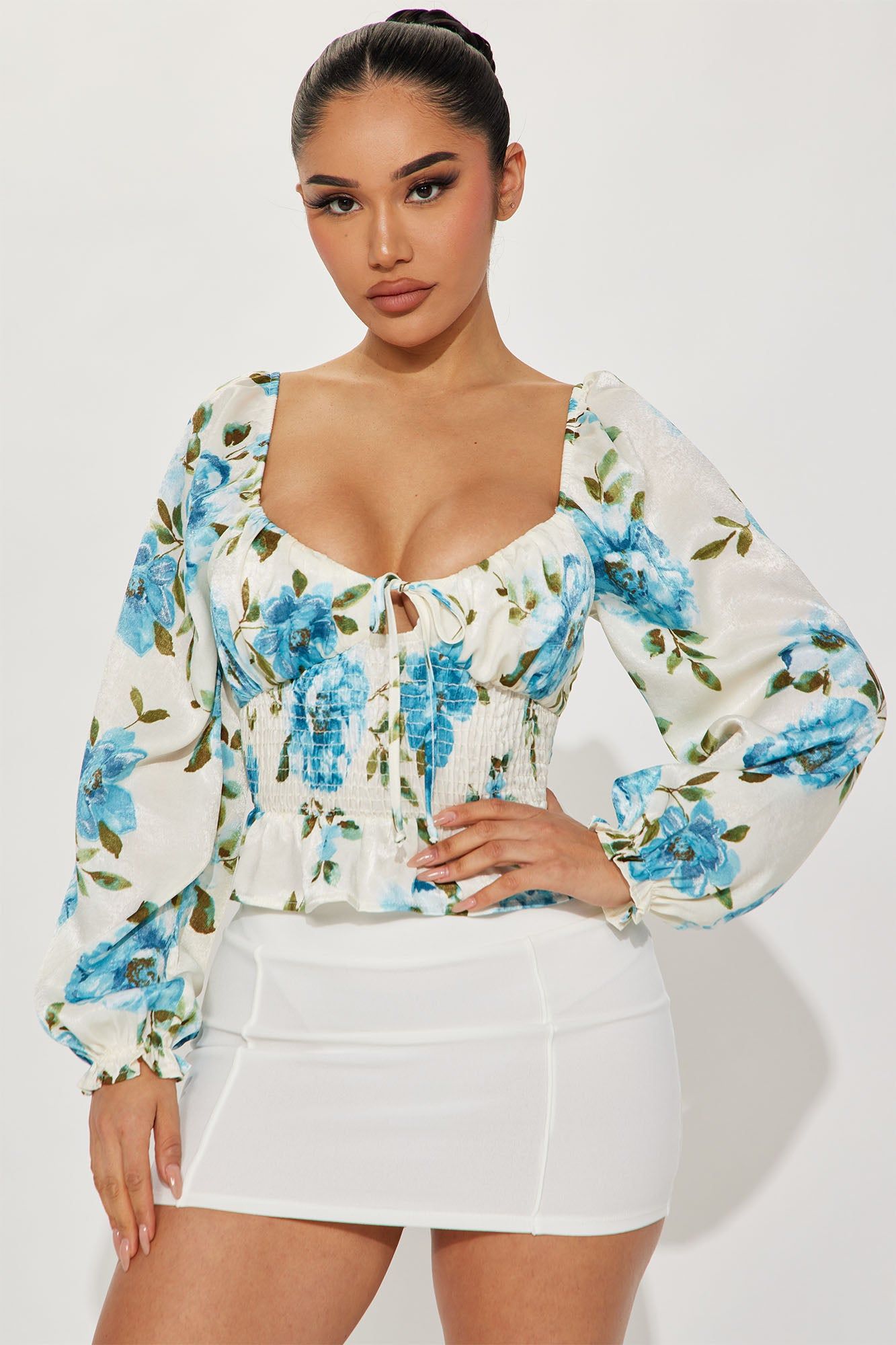 Janissa Floral Top - Ivory/combo sold by Fashion Nova