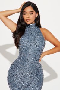 Zoey Feathered Sequin Gown - Grey sold by Fashion Nova