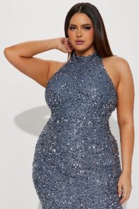 Zoey Feathered Sequin Gown - Grey sold by Fashion Nova