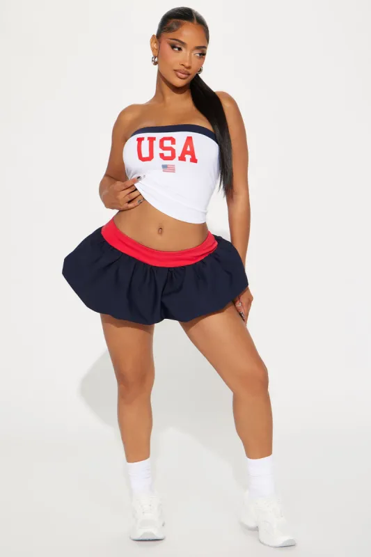 Little Miss USA Bubble Skirt Set - Navy/combo sold by Fashion Nova