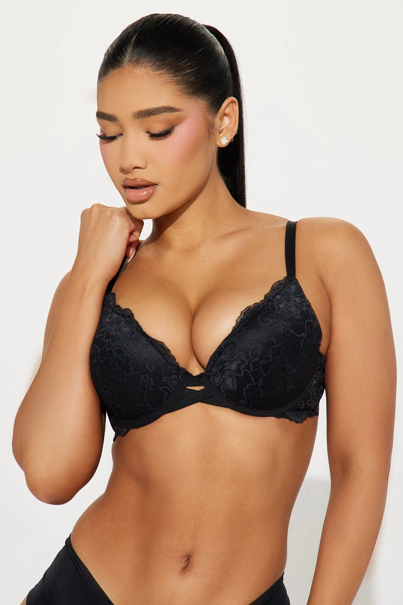 Full Heart Push Up Lace Bra - Black sold by Fashion Nova