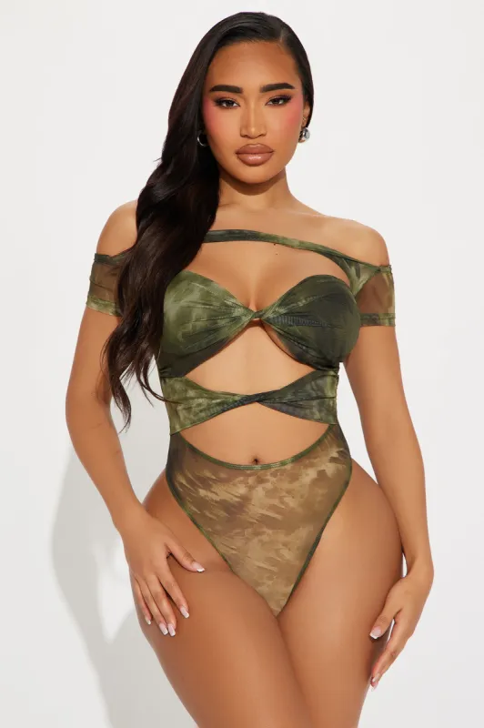 Madeline Mesh Bodysuit - Green/combo sold by Fashion Nova