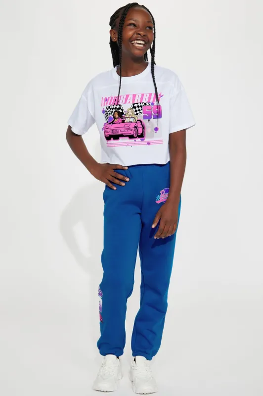 Mini Barbie Racing Jogger Set - White/Blue sold by Fashion Nova