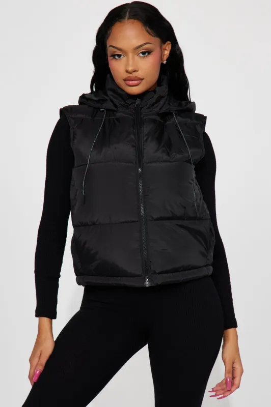Just Go With It Puffer Vest - Black sold by Fashion Nova