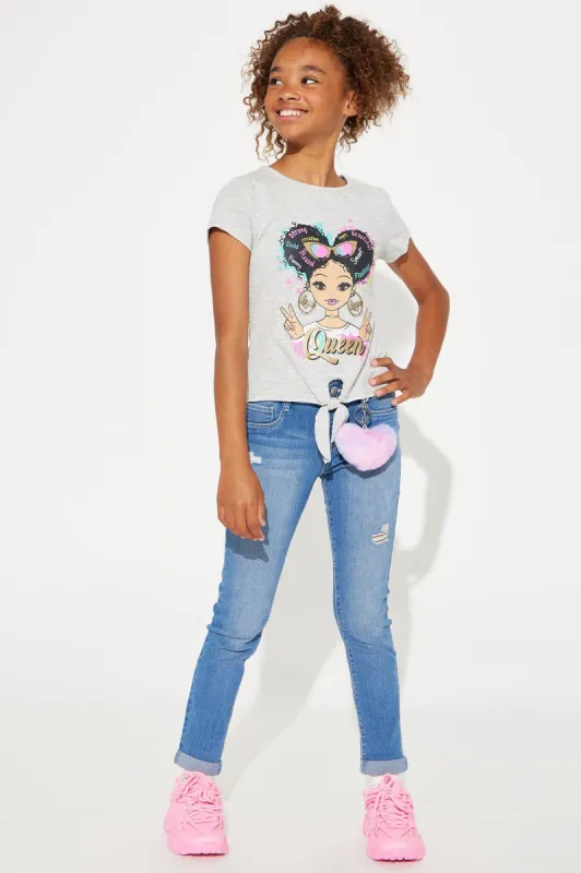 Mini Tie-Dye Heart Denim Skinny Jeans - Medium Wash sold by Fashion Nova