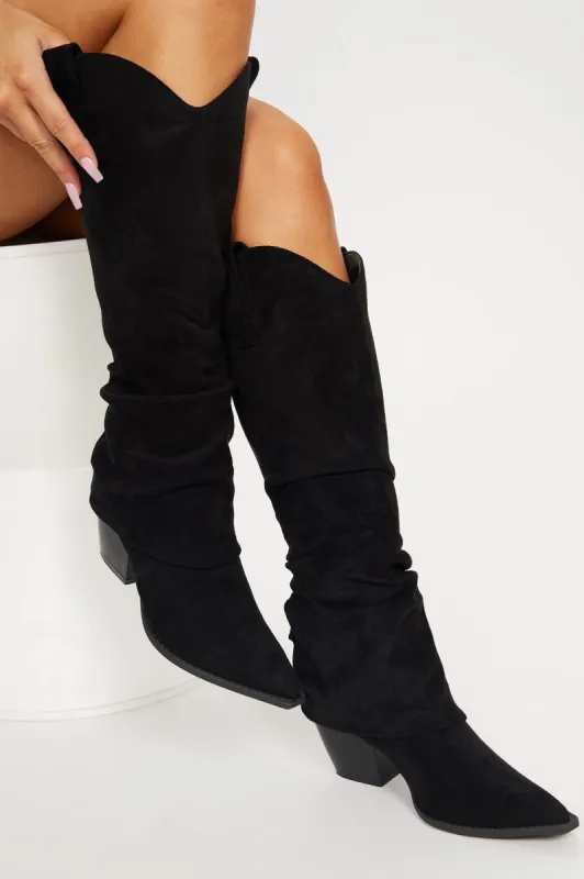 City Cowgirl Flat Boots - Black sold by Fashion Nova