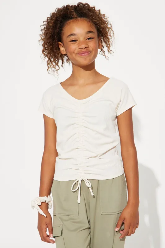 Mini Knit Ruched Top With Scrunchie - Ivory sold by Fashion Nova