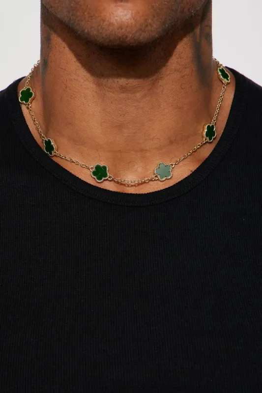 Iced Multi Clover Chain Necklace - Gold/Green sold by Fashion Nova