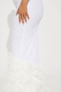 Zoey Feathered Sequin Gown - White sold by Fashion Nova