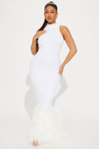 Zoey Feathered Sequin Gown - White sold by Fashion Nova
