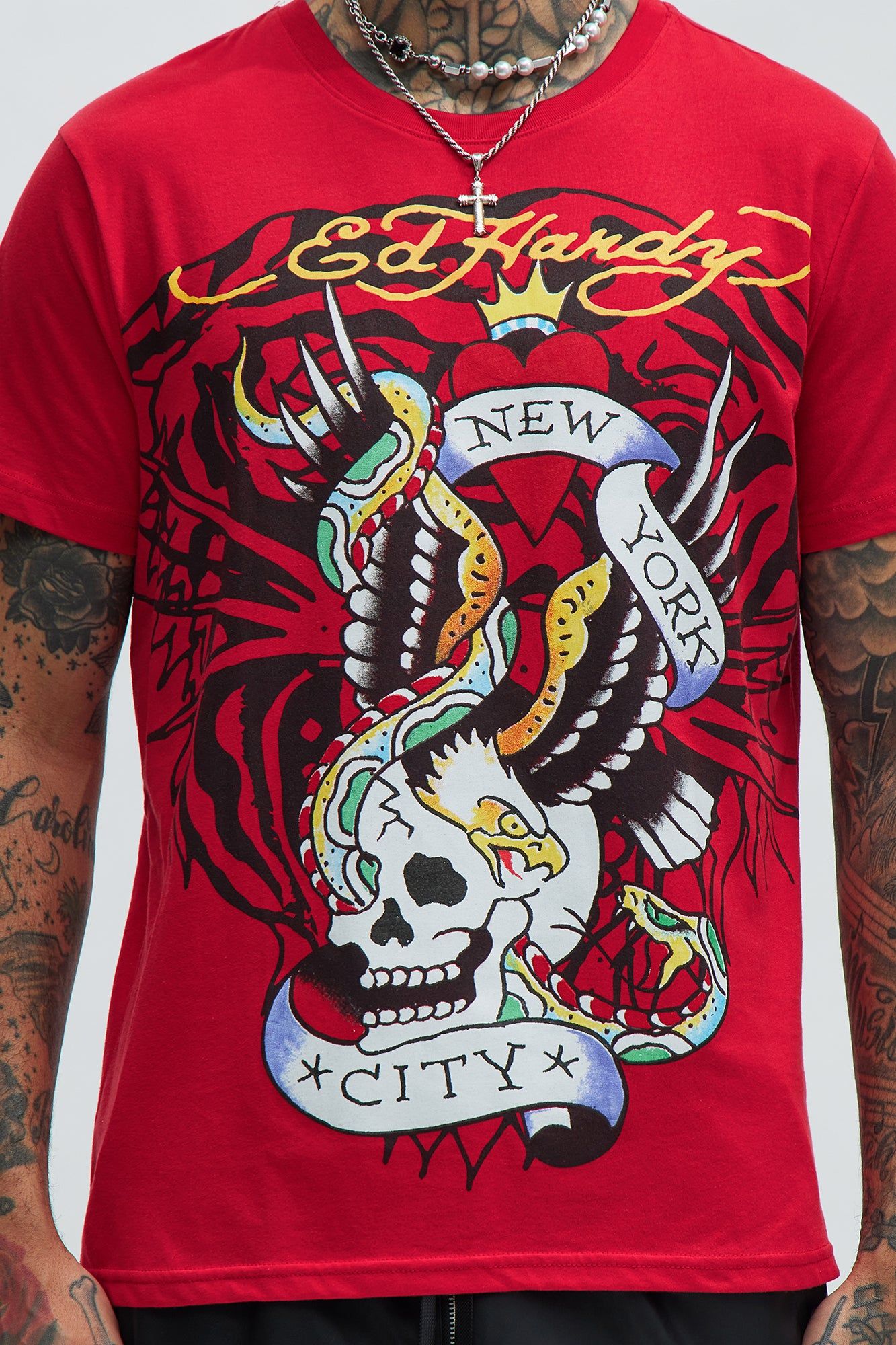 Ed Hardy Tiger/ NYC Eagle Short Sleeve Tee - Red sold by Fashion Nova product image thumbnail 2