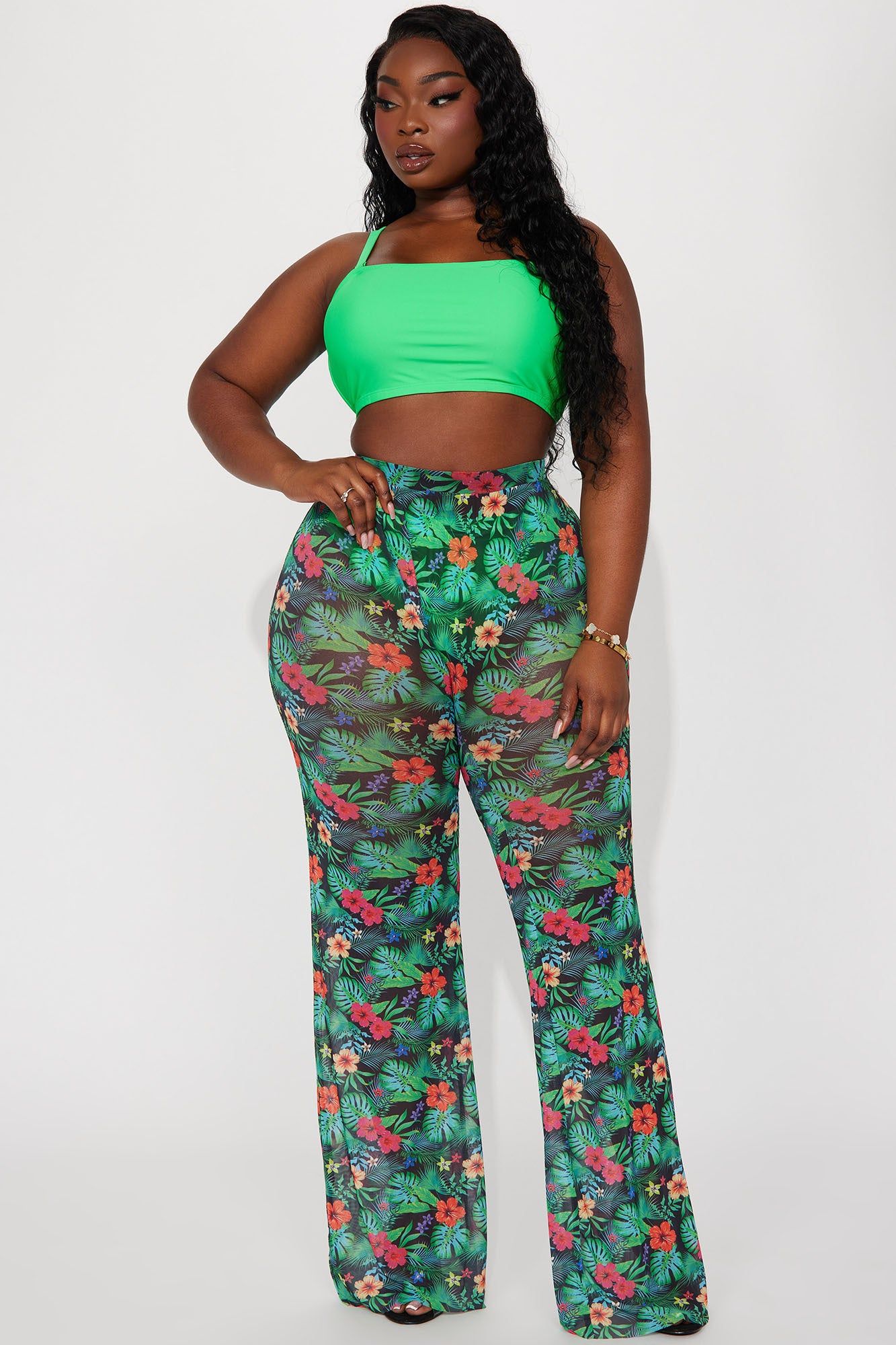 Sunshine See Through Cover Up Pant - Green/combo sold by Fashion Nova