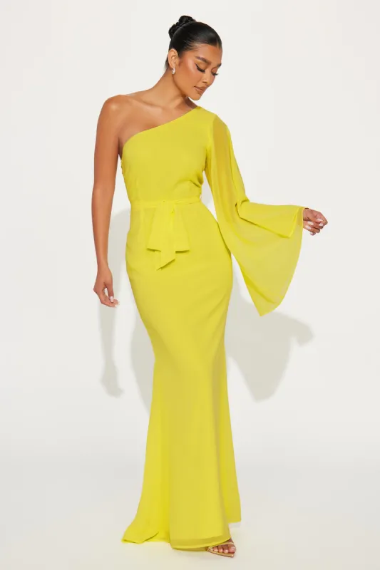 Heaven One Shoulder Maxi Dress - Yellow sold by Fashion Nova