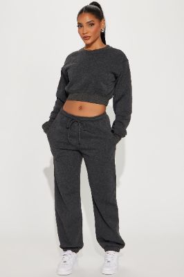 Kate Fleece Jogger Set - Charcoal made by Fashion Nova