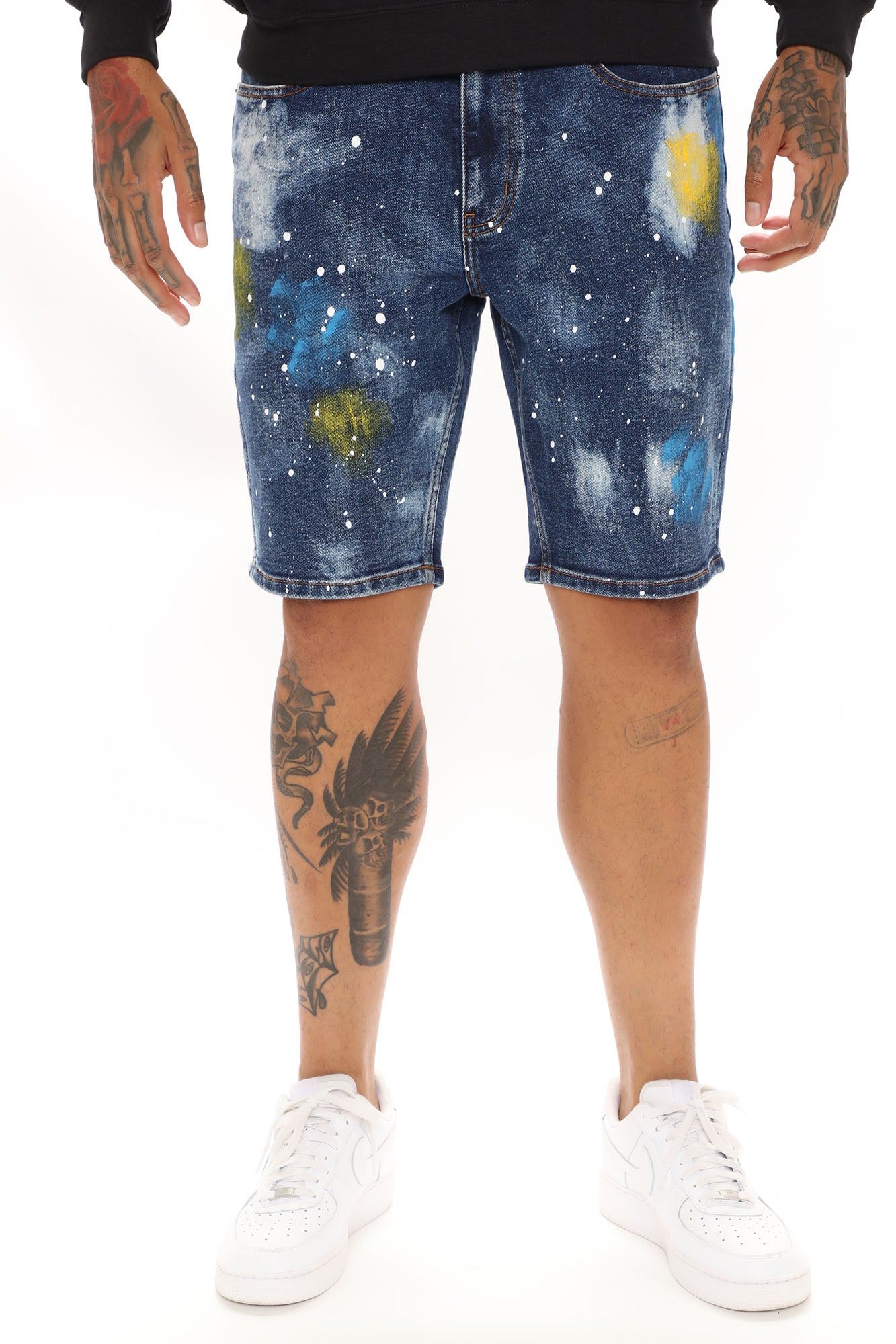 Paint Splattered Denim Shorts - Medium Wash sold by Fashion Nova