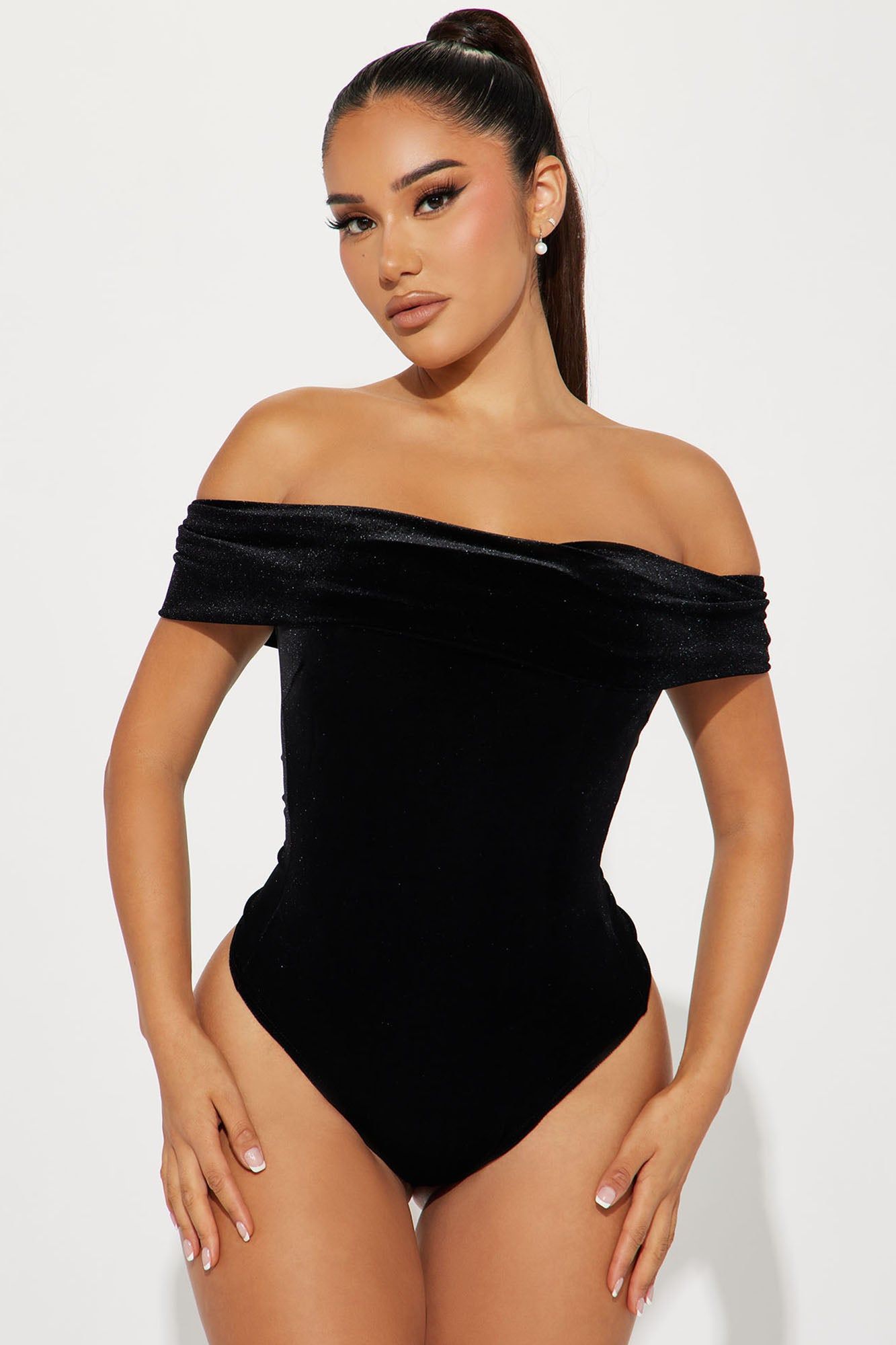 Brook Off Shoulder Bodysuit - Black sold by Fashion Nova