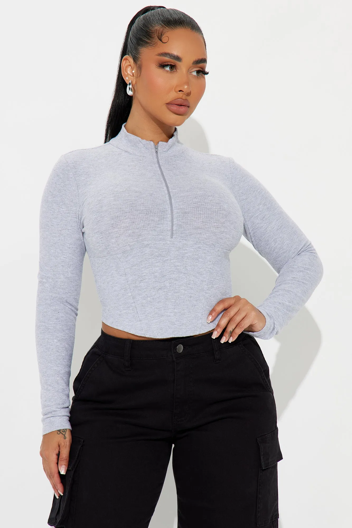 Heather Zip Down Top - Heathered Grey sold by Fashion Nova product image thumbnail 3