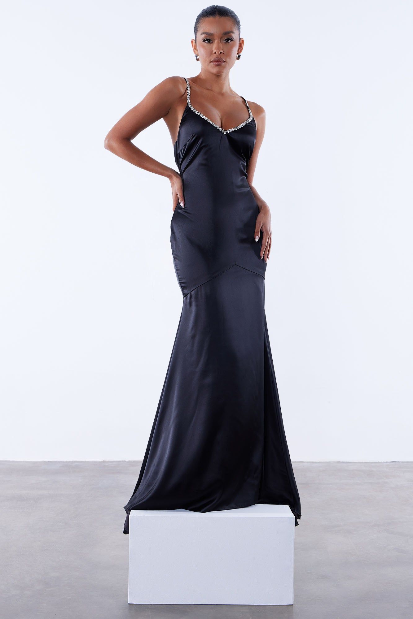 Helena Satin Gown - Black sold by Fashion Nova