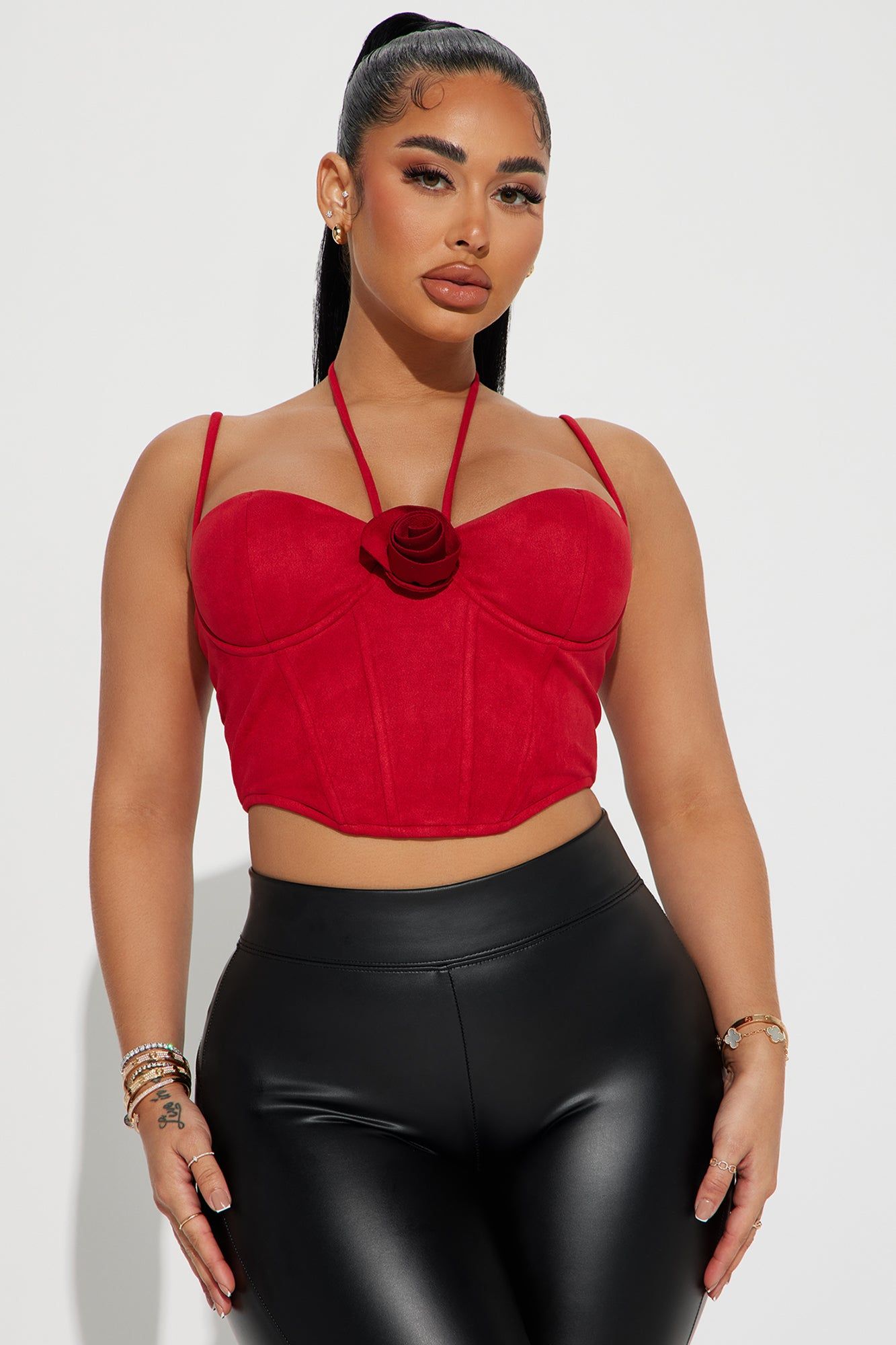 Delicate Mood Faux Suede Corset Top - Red sold by Fashion Nova
