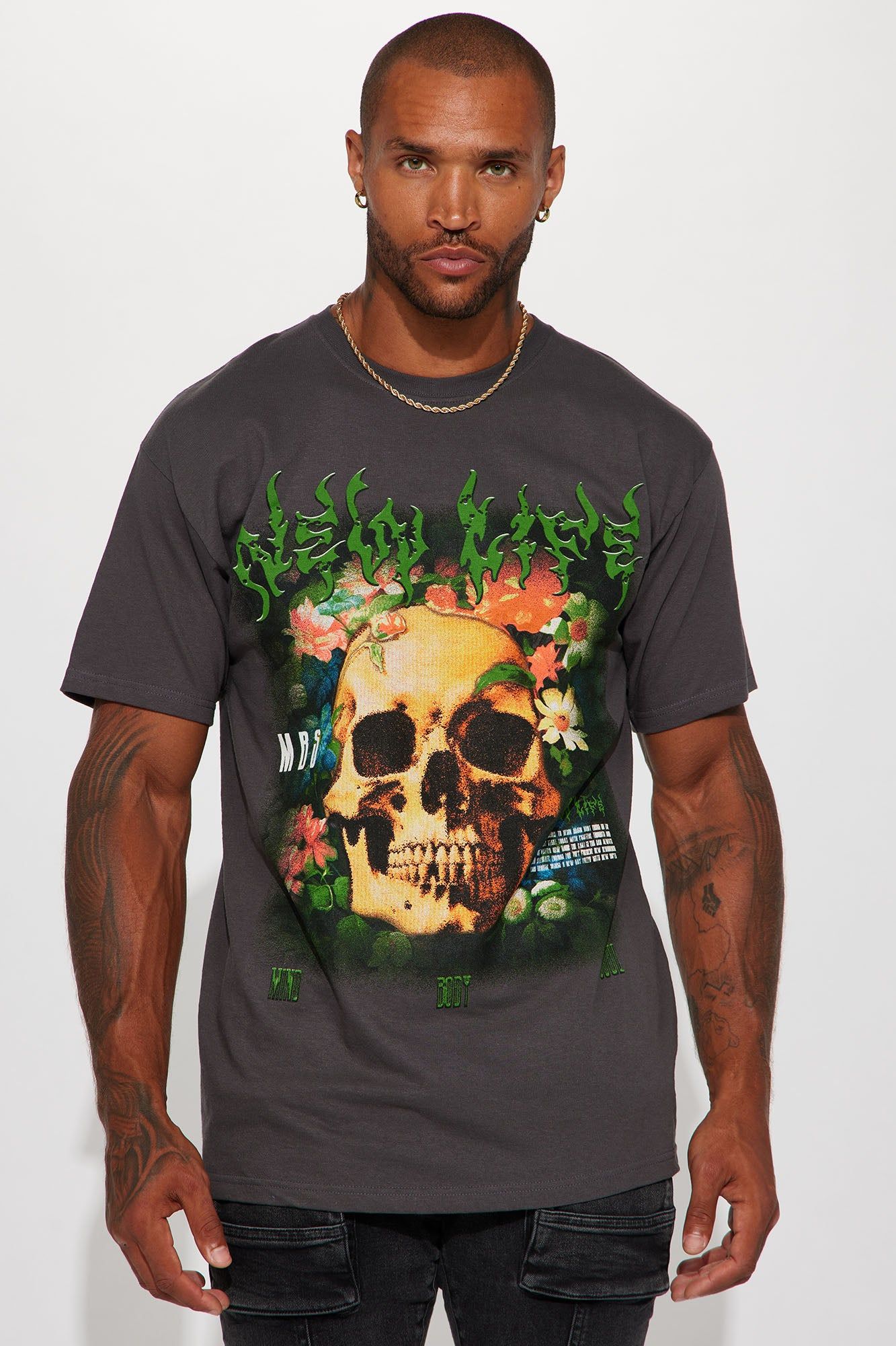 New Life New Mind Short Sleeve Tee - Charcoal sold by Fashion Nova