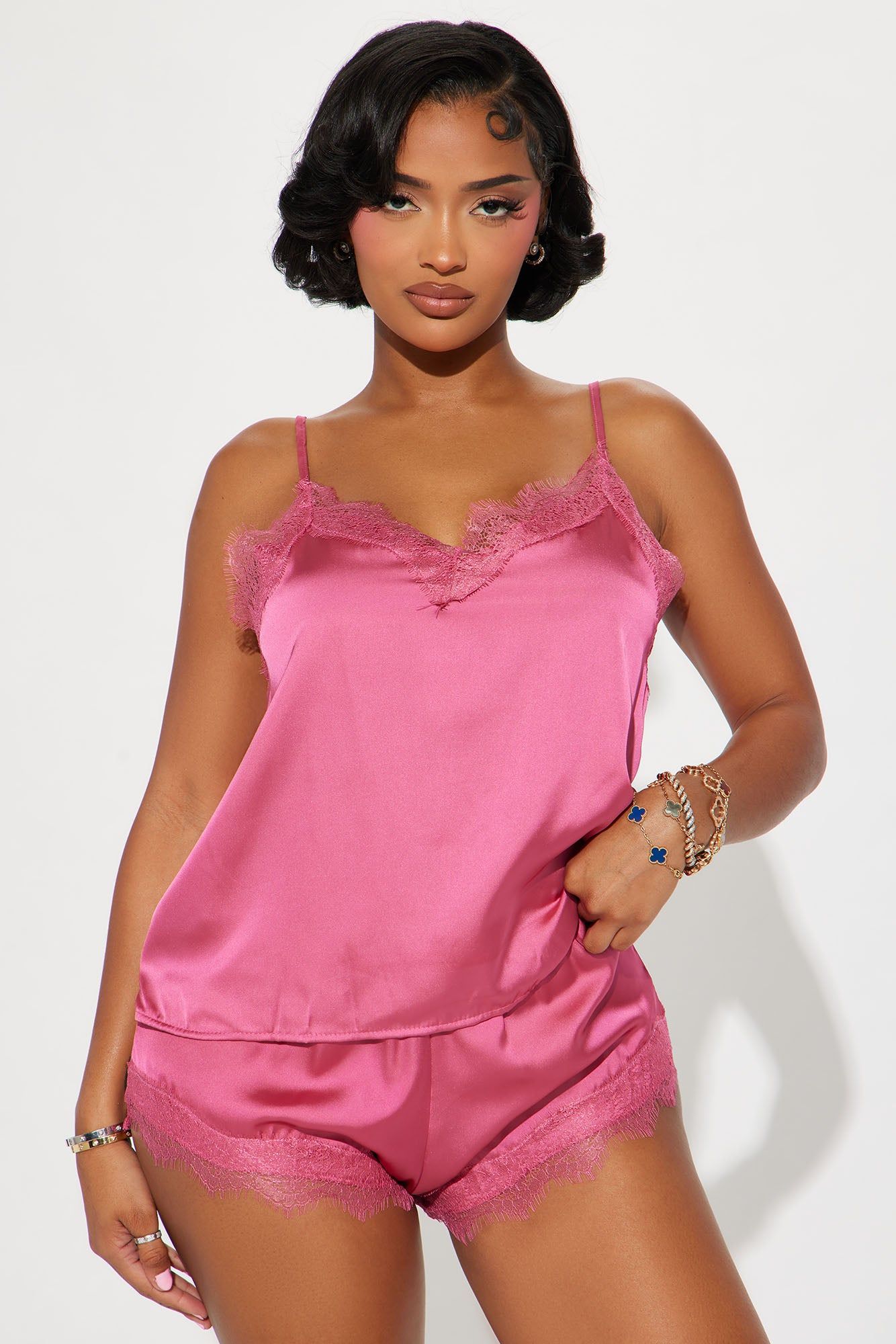 Sleepy Cutie Satin PJ Short Set - Hot Pink sold by Fashion Nova