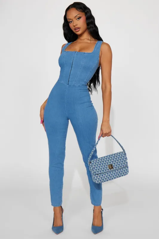 Get Inspired Denim Jumpsuit - Medium sold by Fashion Nova